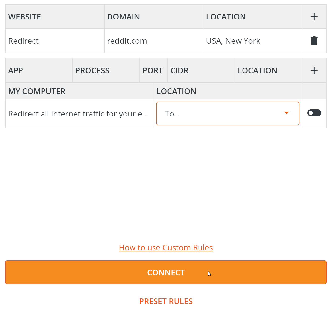 HideAway VPN UI