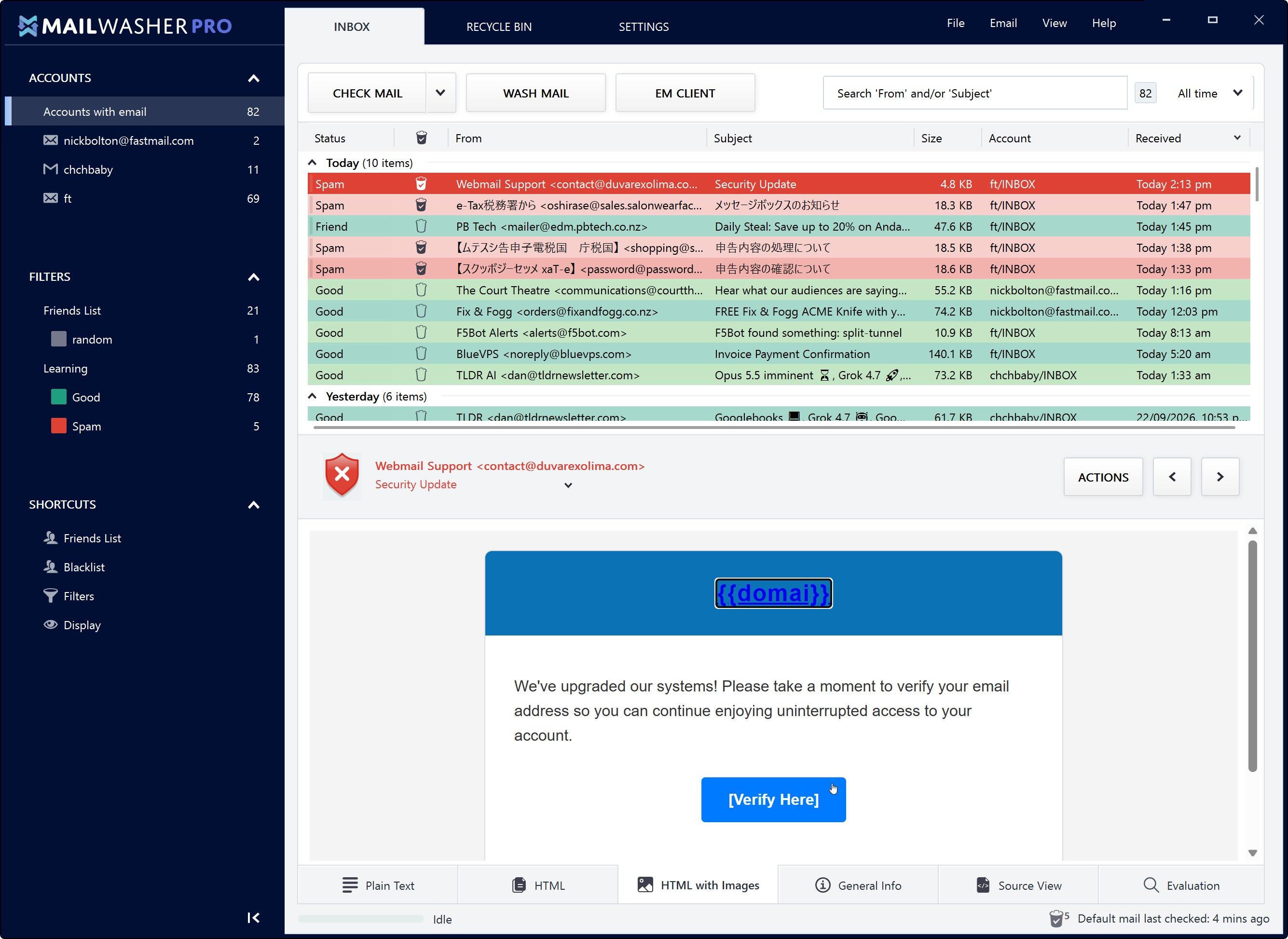 MailWasher blocking spam and scam emails