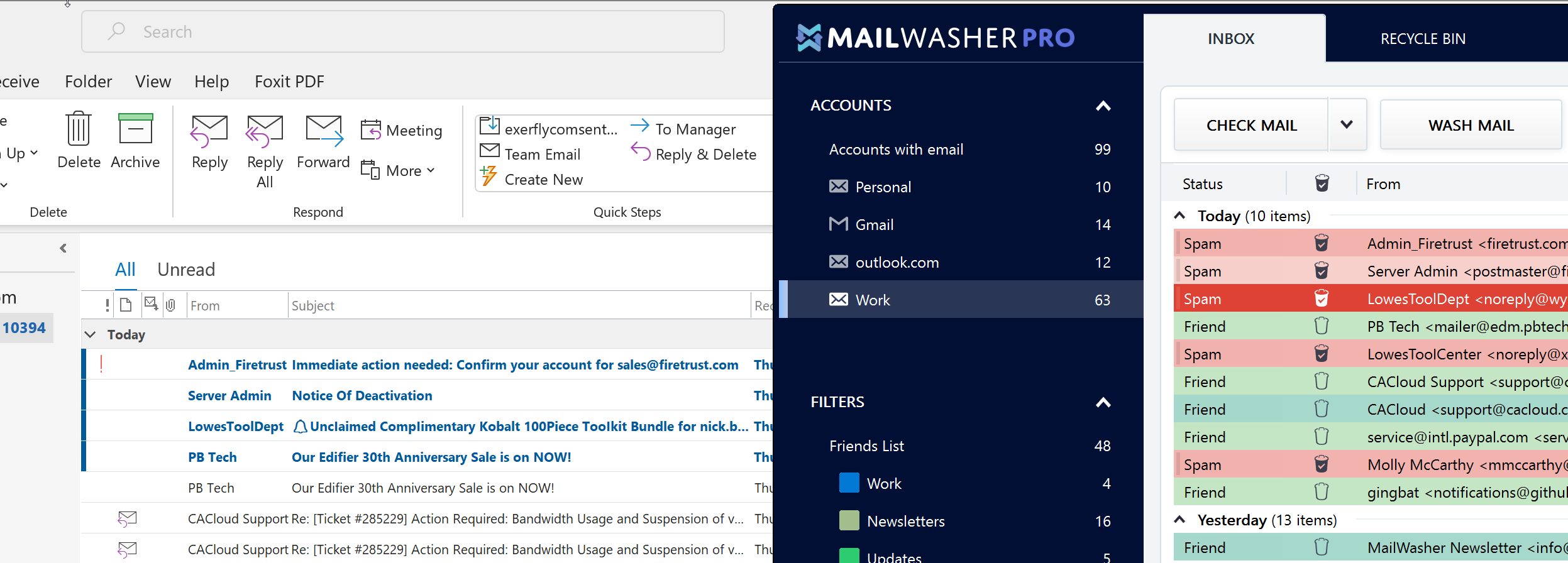 MailWasher blocking spam and scam emails